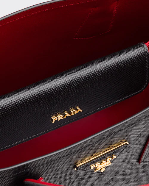 Prada Small Saffiano Leather Double Prada Bag in Black