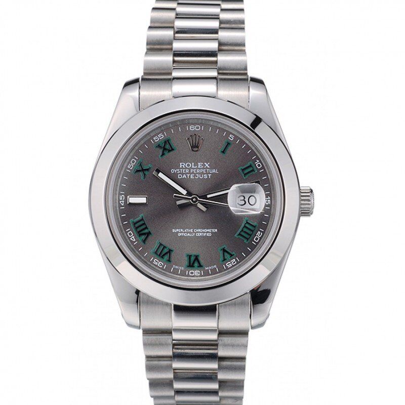 Swiss Rolex DateJust Polished Stainless Steel Bezel Grey Dial 42000
