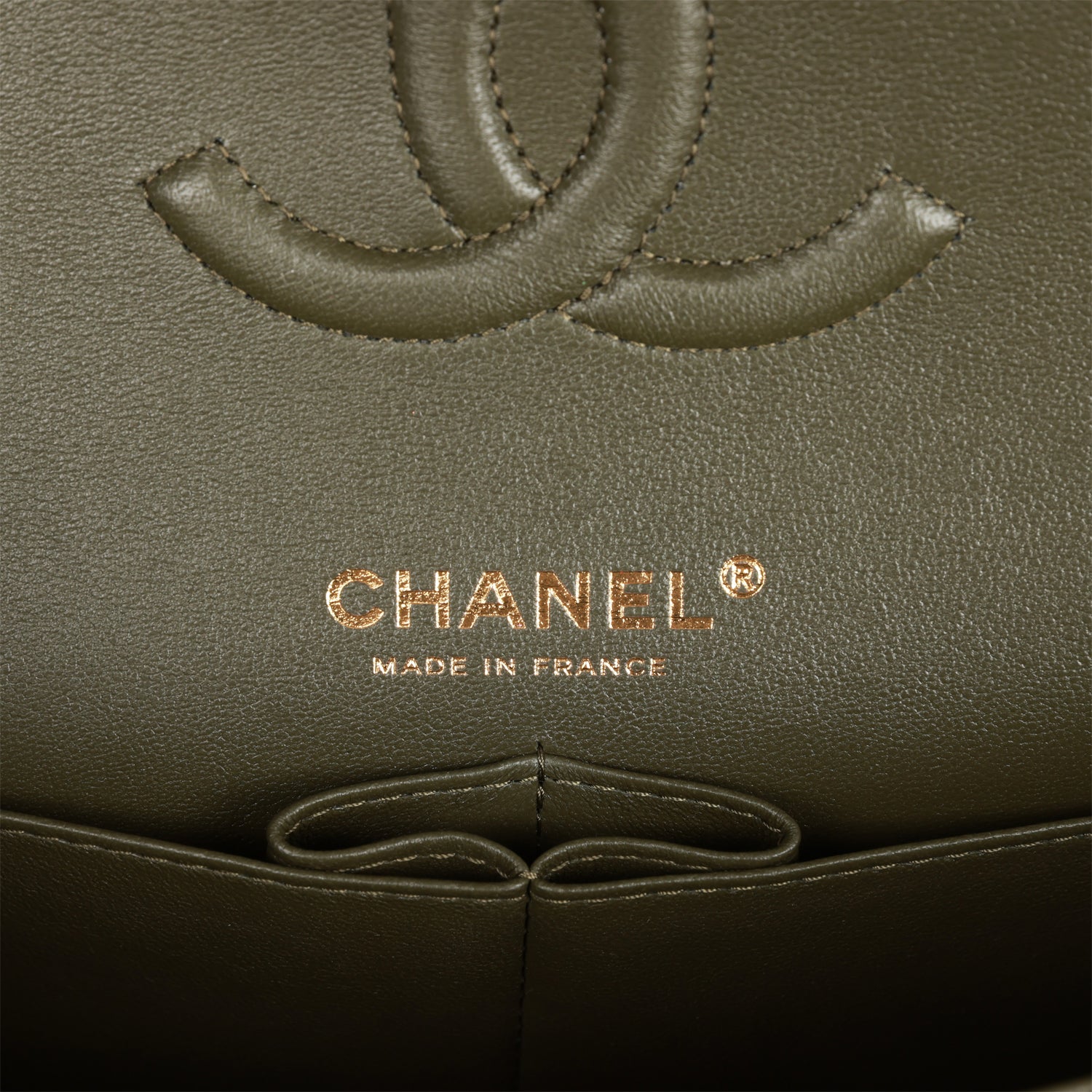 Chanel Medium Classic Double Flap Bag Olive Calfskin Light Gold Hardware