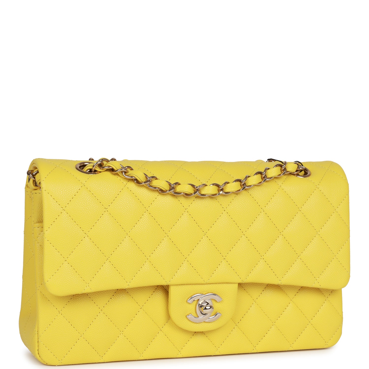 Medium Classic Double Flap Bag Yellow Caviar Light Gold Hardware