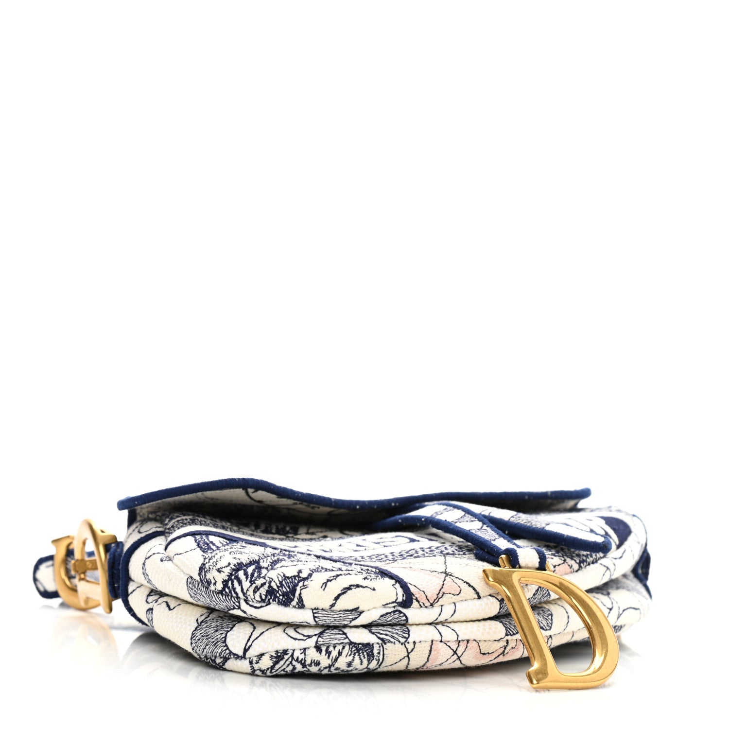 CHRISTIAN DIOR Canvas Embroidered Around the World Saddle Bag Blue