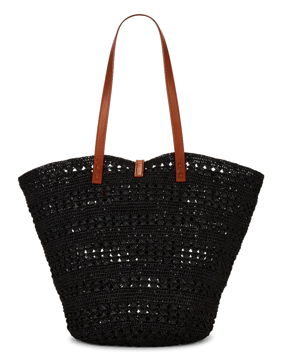 YSL Panier Medium Bag in Crochet Raffia and Smooth Leather