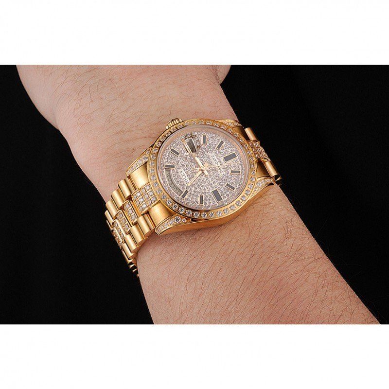 Swiss Rolex Day-Date Yellow Gold Diamond Pave