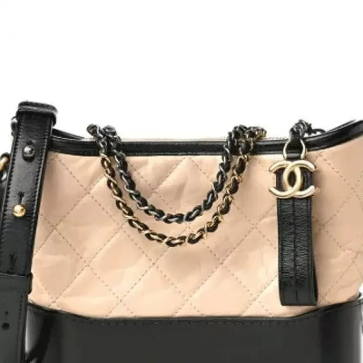 Aged Calfskin Quilted Small Gabrielle Hobo Beige Black