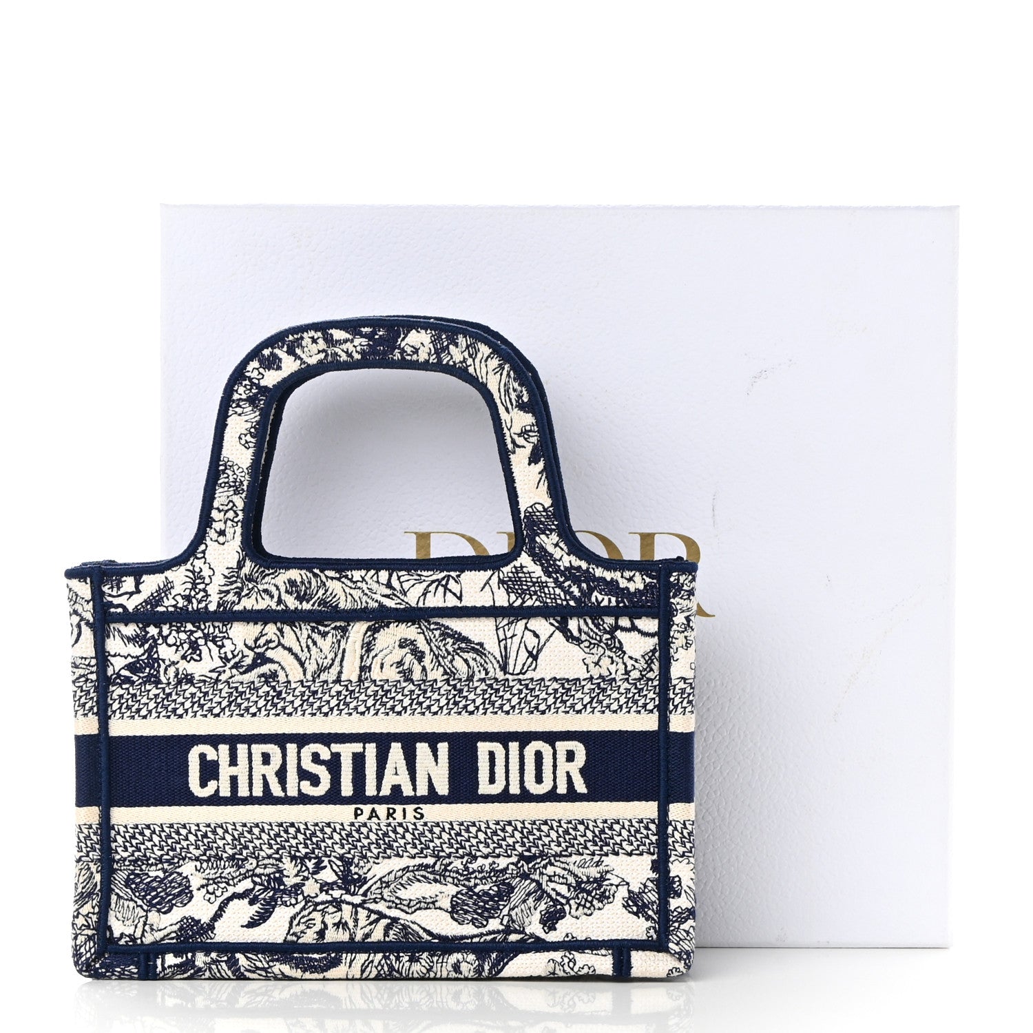 CHRISTIAN DIOR Canvas Embroidered Mini Toile De Jouy Book Tote Blue