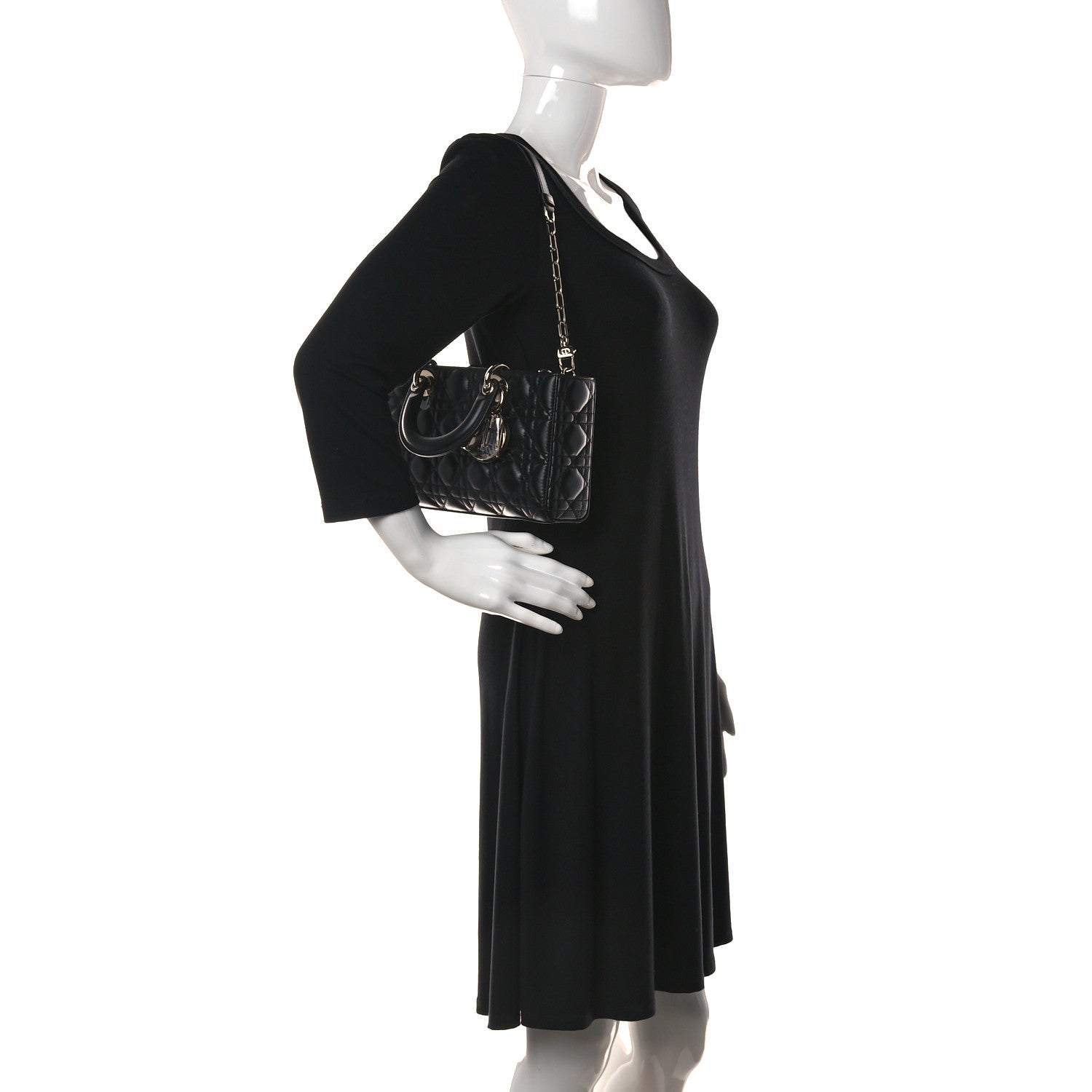 CHRISTIAN DIOR Lambskin Cannage Medium Lady D-Joy Black