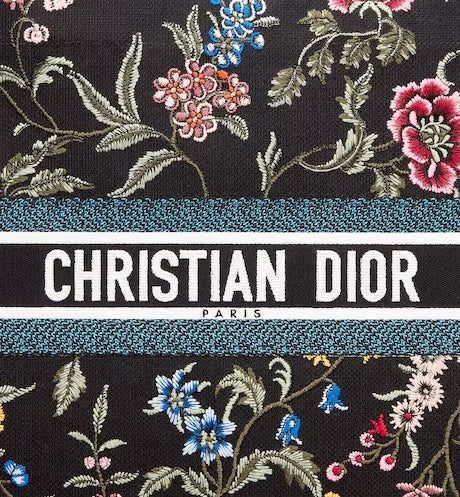 LARGE DIOR BOOK TOTE Black Multicolor Dior Petites Fleurs Embroidery (42 x 35 x 18.5 cm)