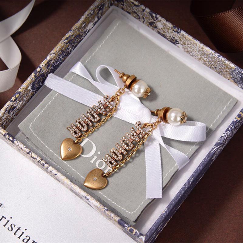 Vintage Rhinestone Letter Heart Pendant Earrings