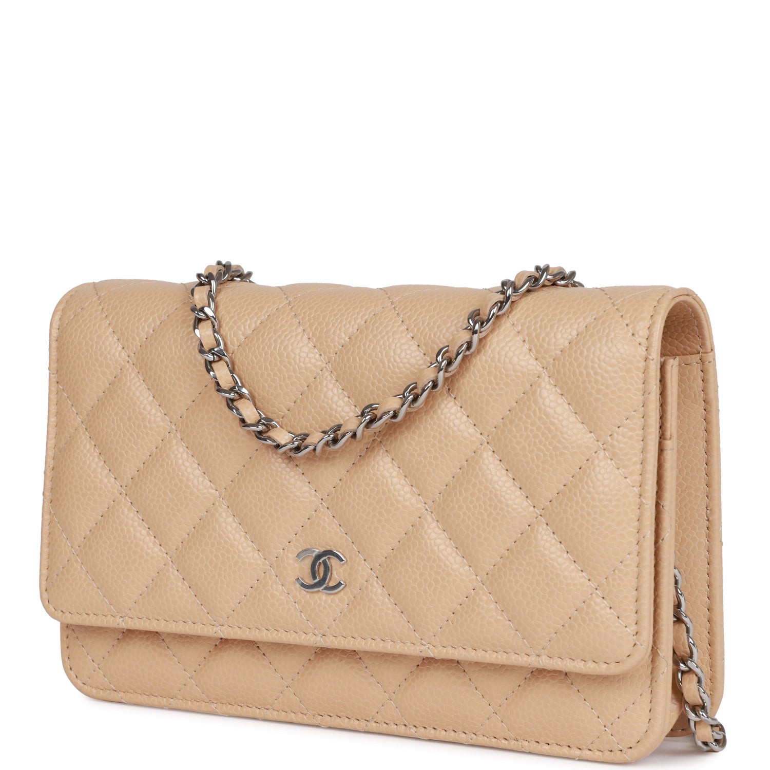 Wallet on Chain WOC Beige Caviar Silver Hardware