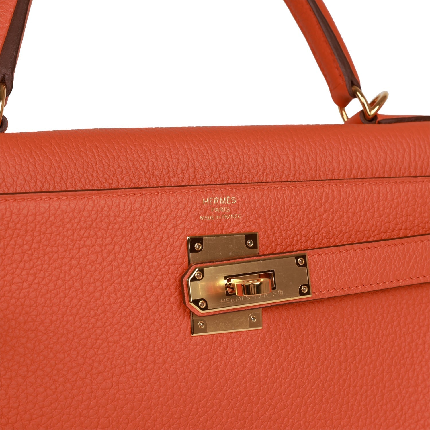 Hermès Kelly Retourne 28 Orange Togo Gold Hardware