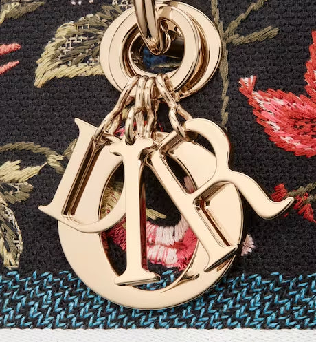 MEDIUM LADY D-LITE BAG Black Multicolor Dior Birds Embroidery