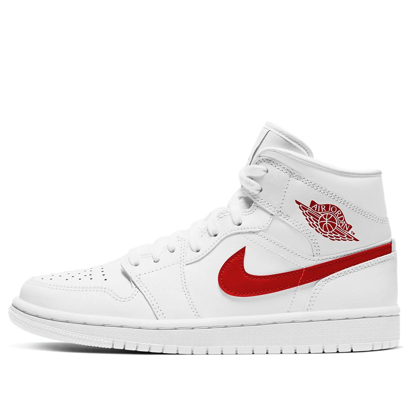 (WMNS) Air Jordan 1 Mid 'White University Red' BQ6472-106