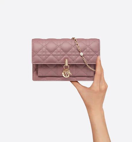 LADY DIOR CHAIN POUCH Peony Pink Cannage Lambskin
