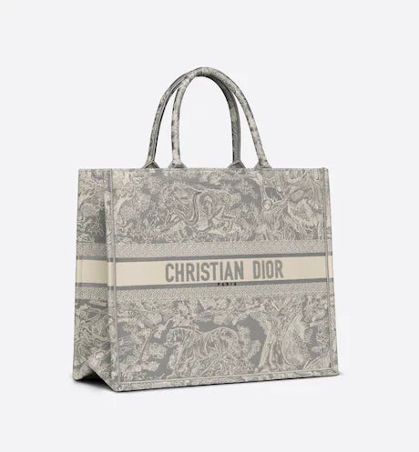 LARGE DIOR BOOK TOTE Gray Toile de Jouy Reverse Embroidery (42 x 35 x 18.5 cm)