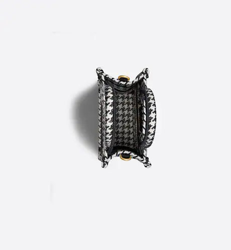 MINI DIOR BOOK TOTE PHONE BAG Black and White Micro Houndstooth Embroidery (13 x 18 x 5 cm)