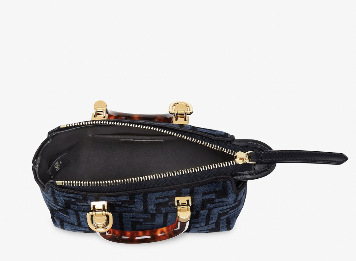 Fendi By The Way Mini Boston Bag in Blue Tapestry Fabric