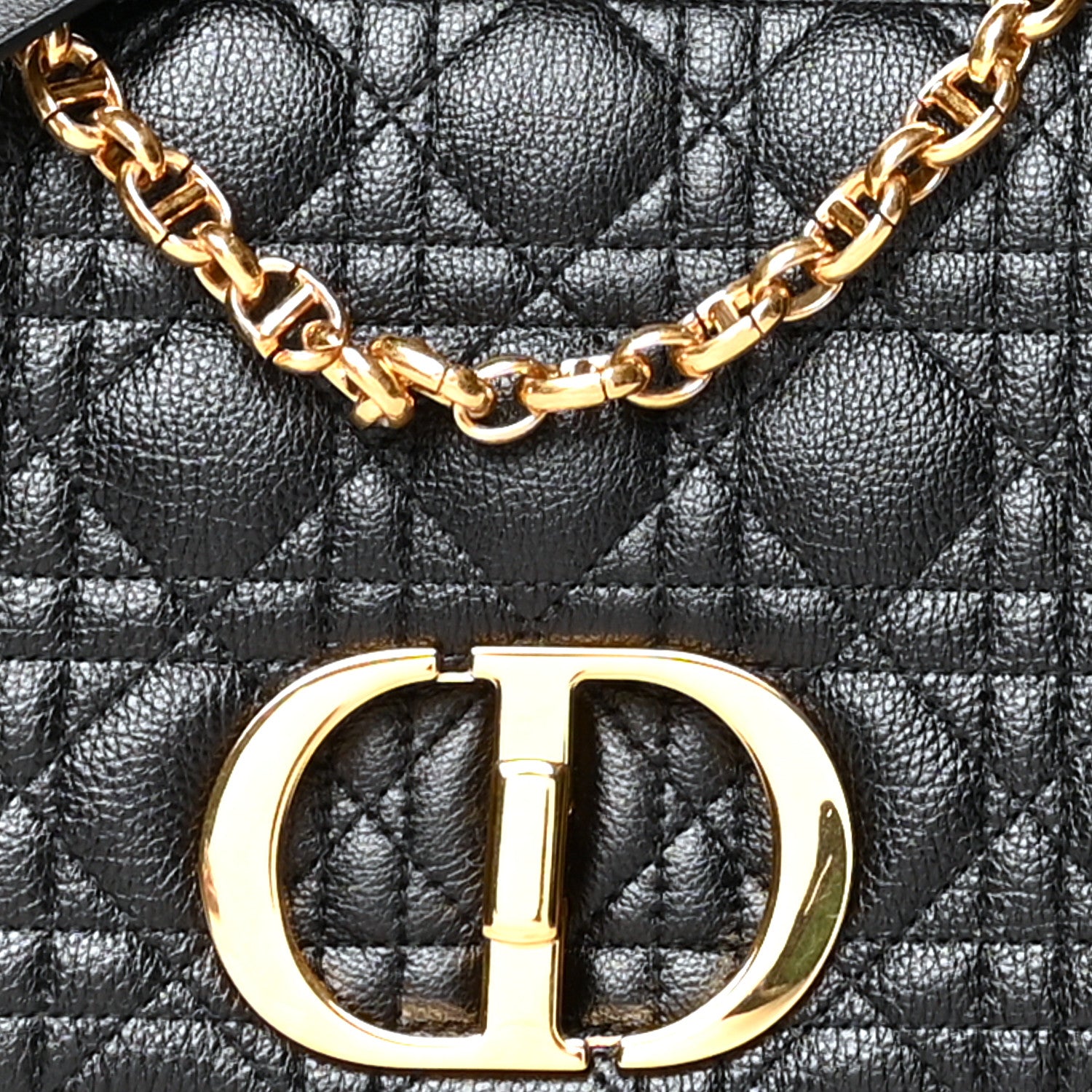 CHRISTIAN DIOR Calfskin Cannage Medium Caro Bag Black