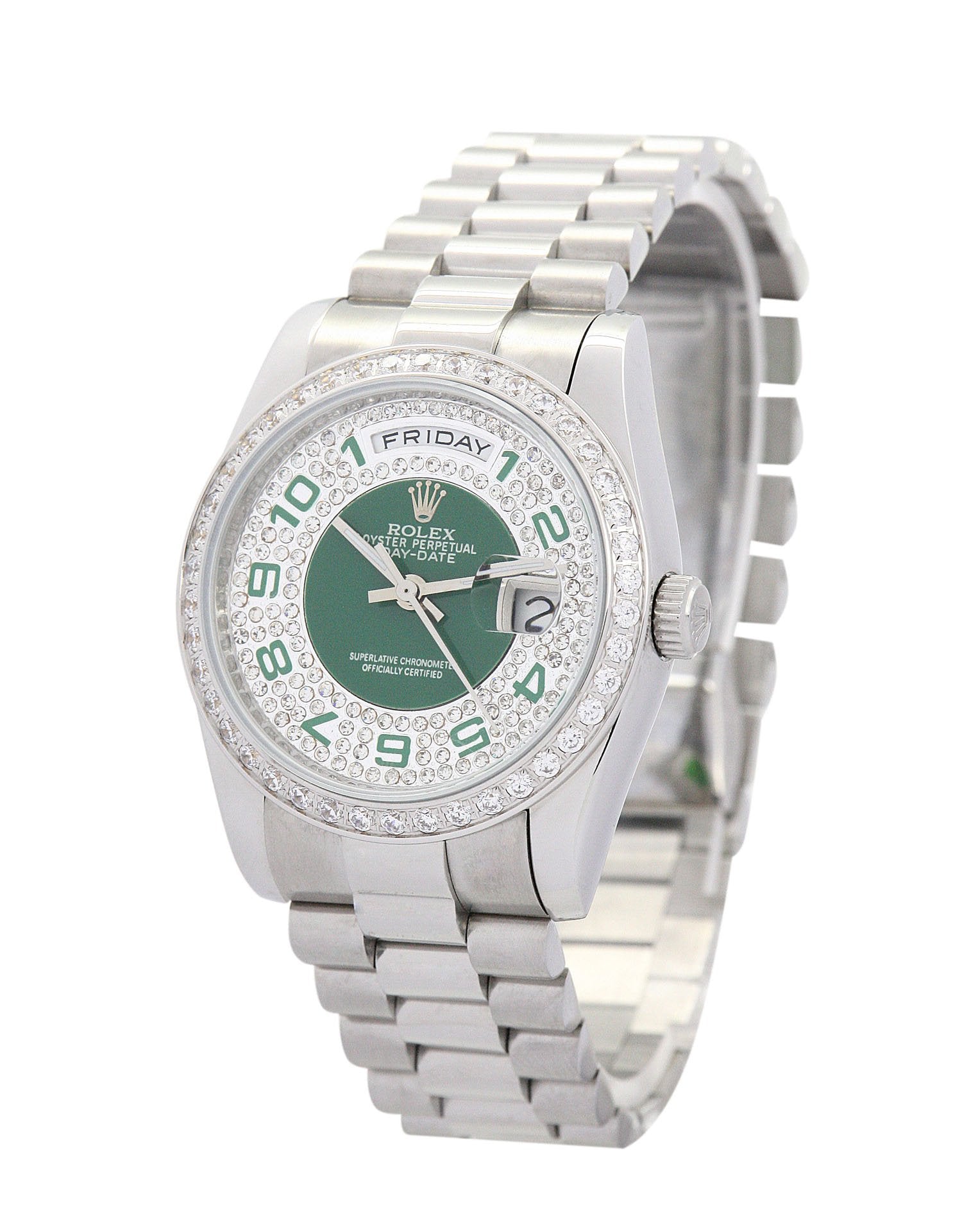 Replica Rolex Day-Date 36mm Green and Silver with Diamonds Dial 118346