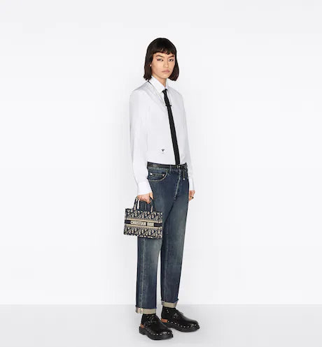 MINI DIOR BOOK TOTE Blue Dior Oblique Embroidery (22.5 x 15 x 6 cm)