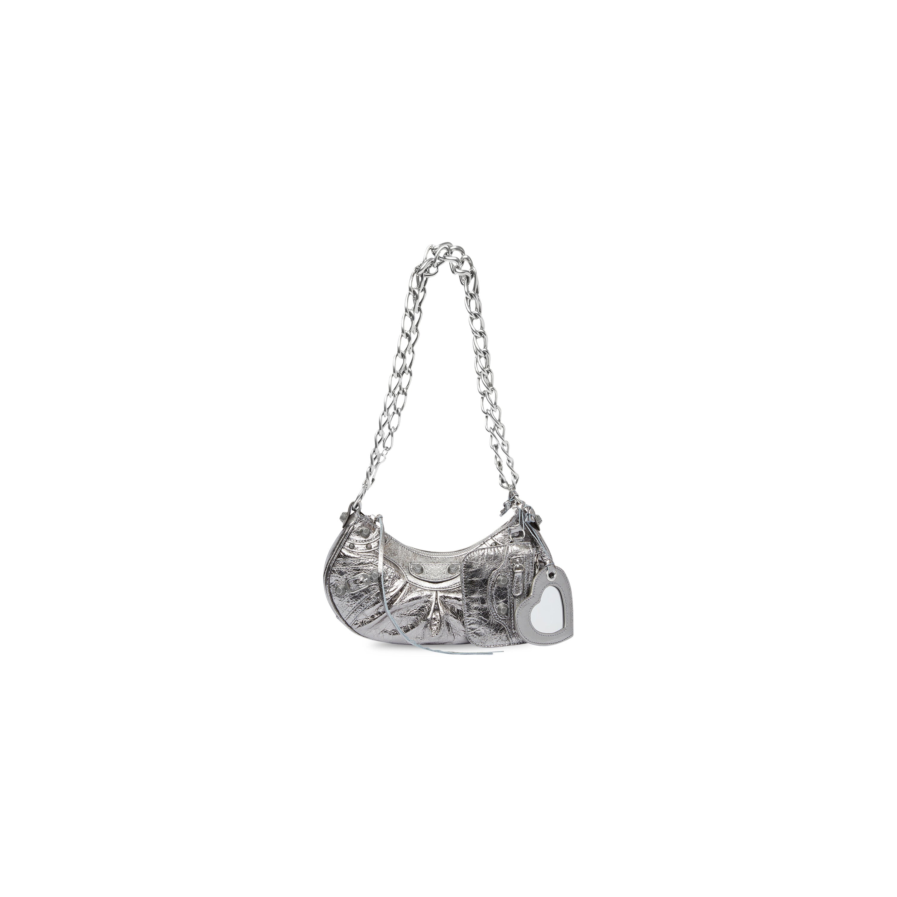 WOMEN'S LE CAGOLE XS SHOULDER BAG WITH CHAIN METALLIZED IN SILVER