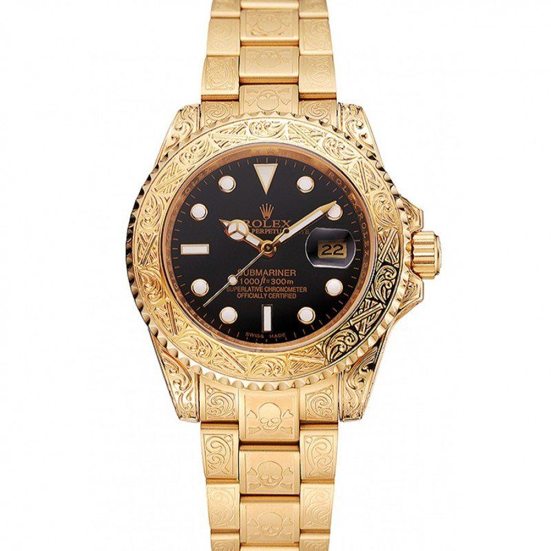 Swiss Rolex Submariner Skull Limited Edition Black Dial Gold Case And Bracelet 1454071