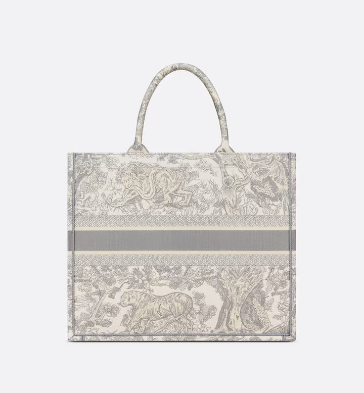 LARGE DIOR BOOK TOTE Gray Toile de Jouy Embroidery (42 x 35 x 18.5 cm)