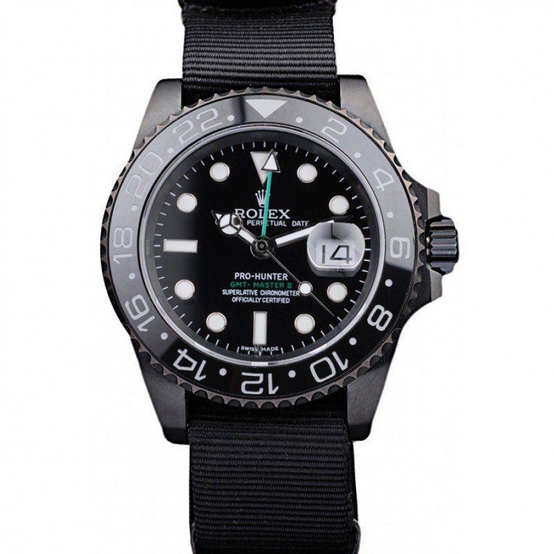 Swiss Rolex GMT Master II Pro-Hunter Black Fabric Strap Black Dial