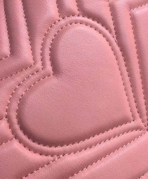 Gucci GG Marmont Silver GG Logo Buckle Back Heart Pattern Chain Shoulder Strap Pink Matelasse Chevron Leather Mini Bag