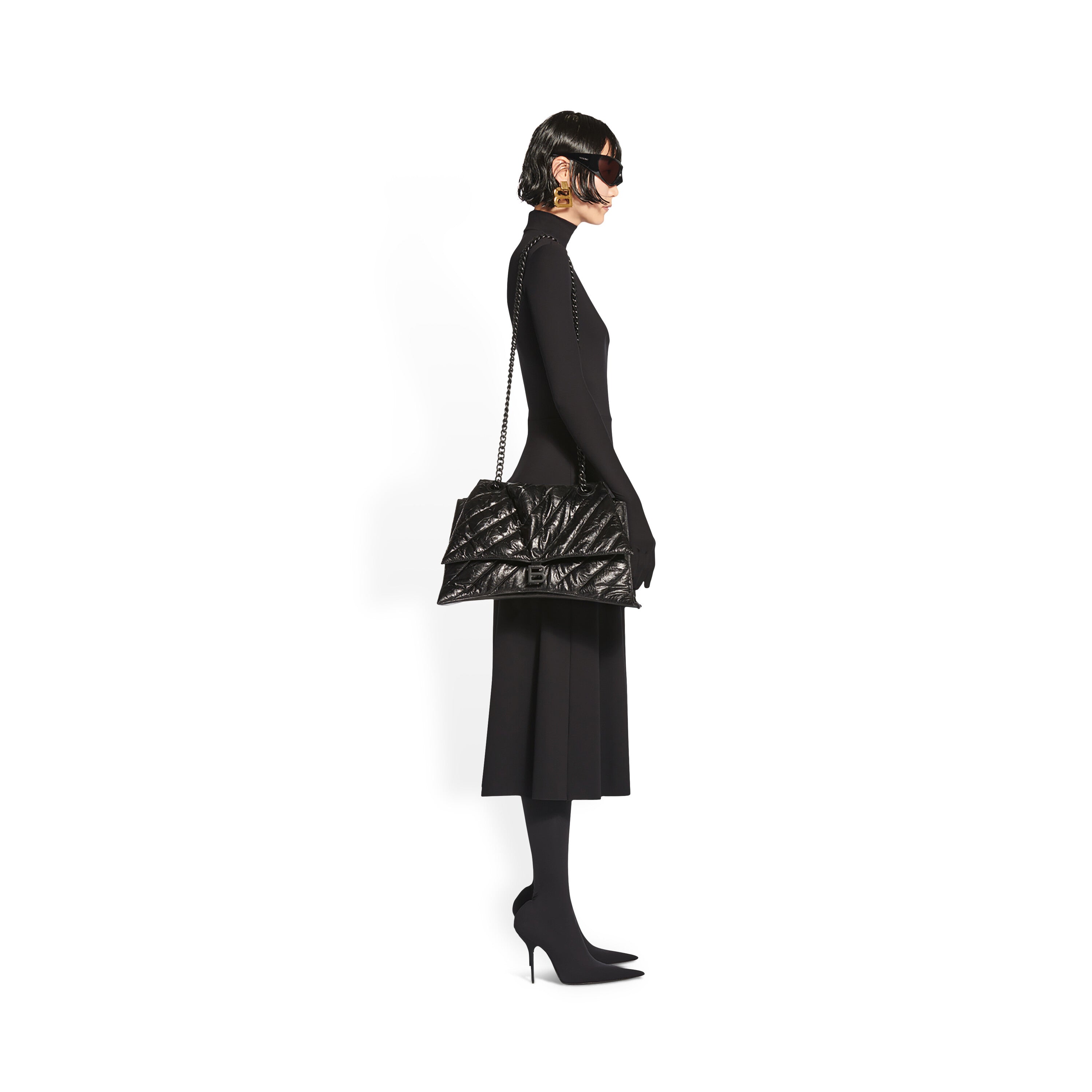 WOMEN'S CRUSH LARGE CHAIN BAG QUILTED IN BLACK