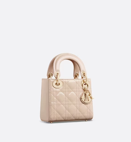 MINI LADY DIOR BAG Aesthetic Beige Patent Cannage Calfskin