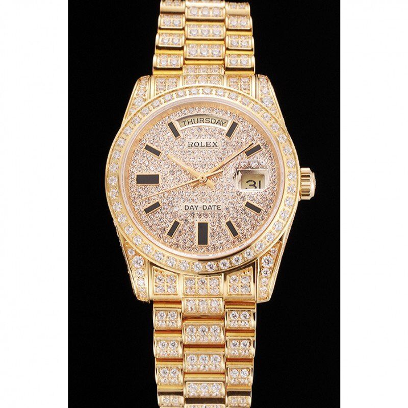 Swiss Rolex Day-Date Yellow Gold Full Diamond Pave