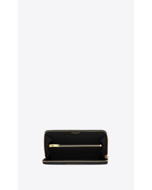 YSL Cassandre Matelasse Zip Around Wallet in Grain de Poudre Embossed Leather