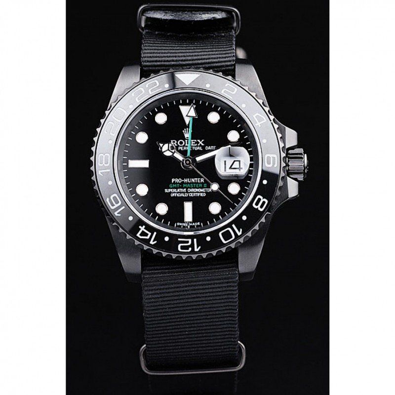 Swiss Rolex GMT Master II Pro-Hunter Black Fabric Strap Black Dial