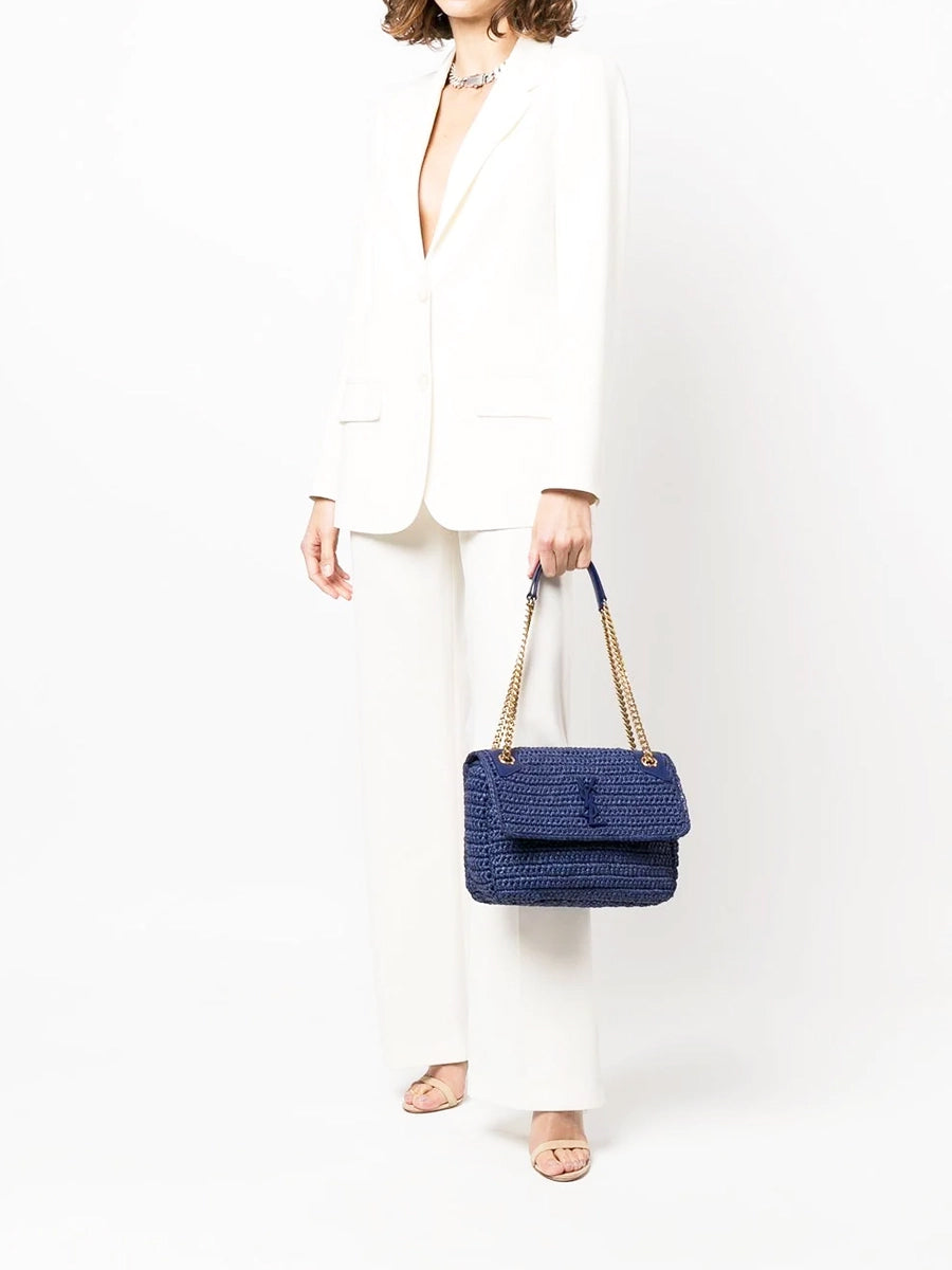 YSL Niki Medium Chain Bag in Raffia and Leather