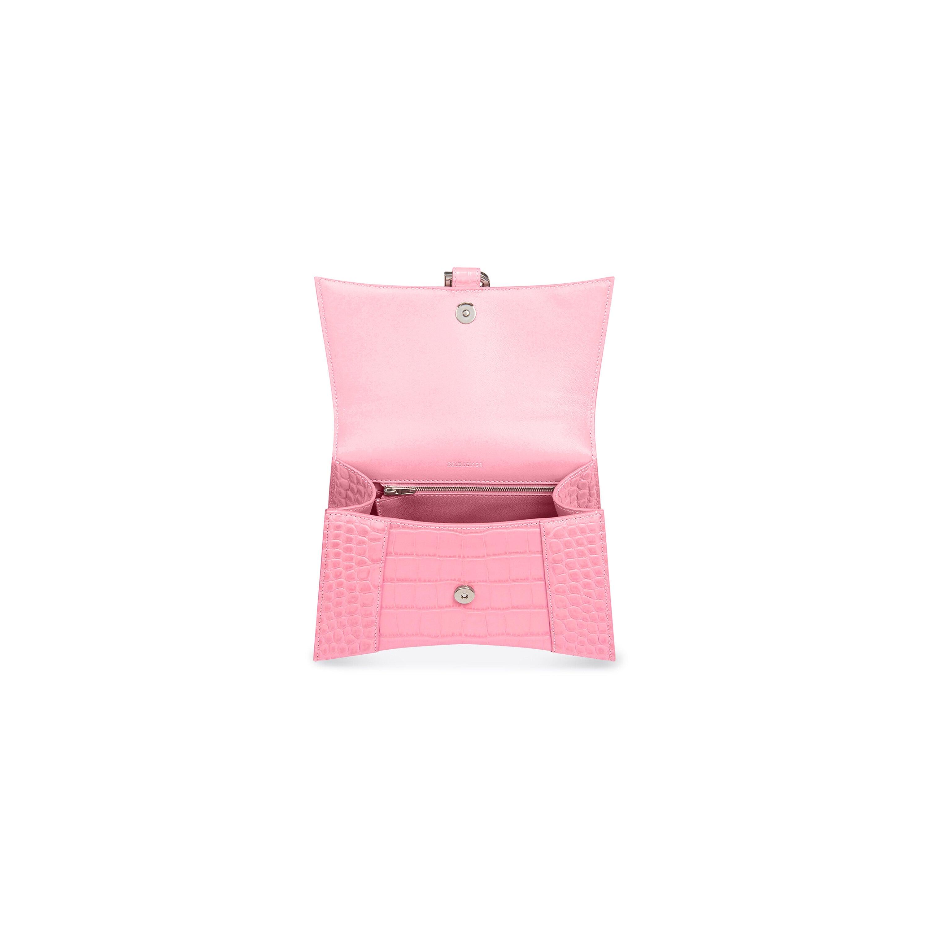 WOMEN'S HOURGLASS SMALL HANDBAG CROCODILE EMBOSSED IN PINK