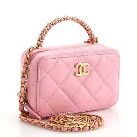 Chanel CC Chain Handle Zip Around Vanity Case with Chain Quilted Lambskin Mini