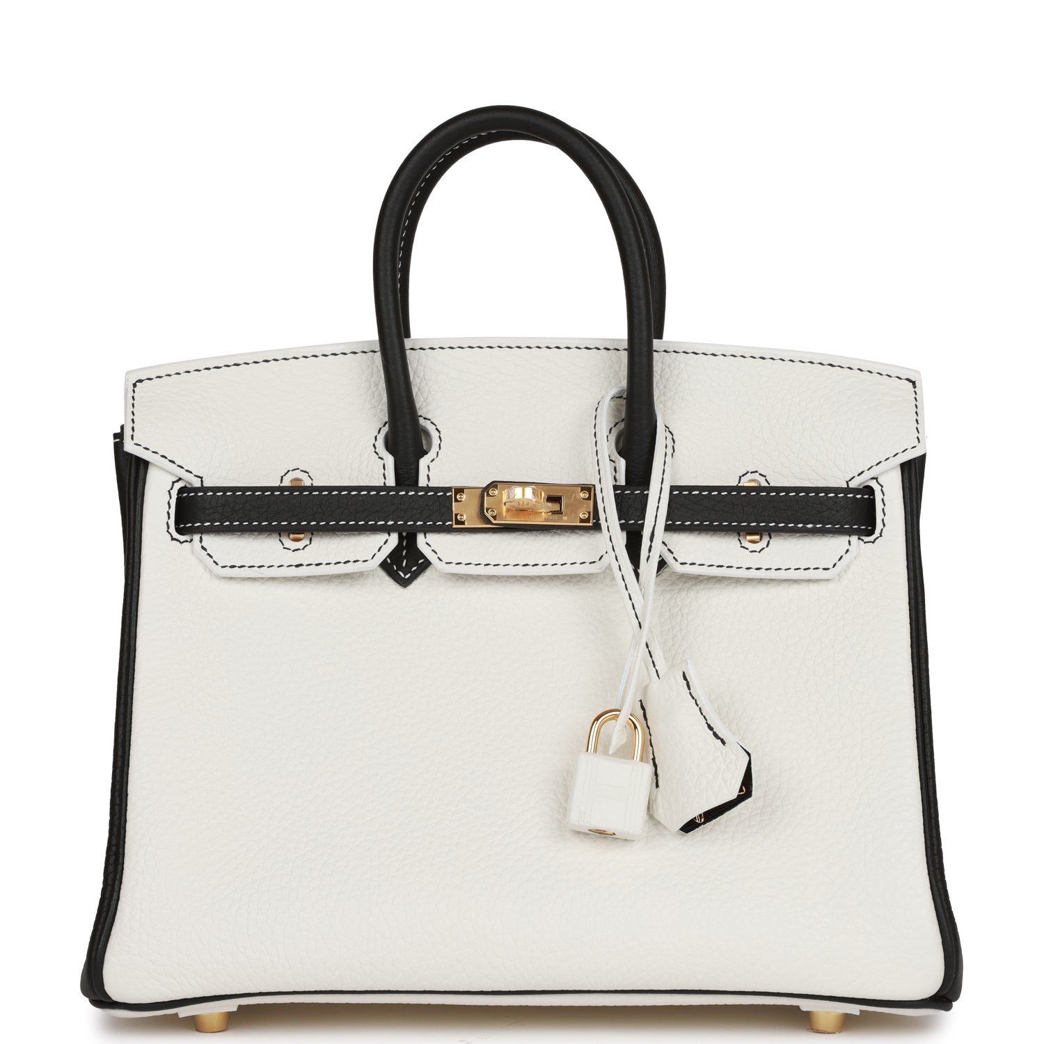Hermès Special Order (HSS) Birkin 25 White and Black Clemence Gold Hardware