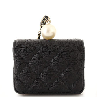 Chanel CC Pearl Coin Card Holder with Chain Quilted Caviar