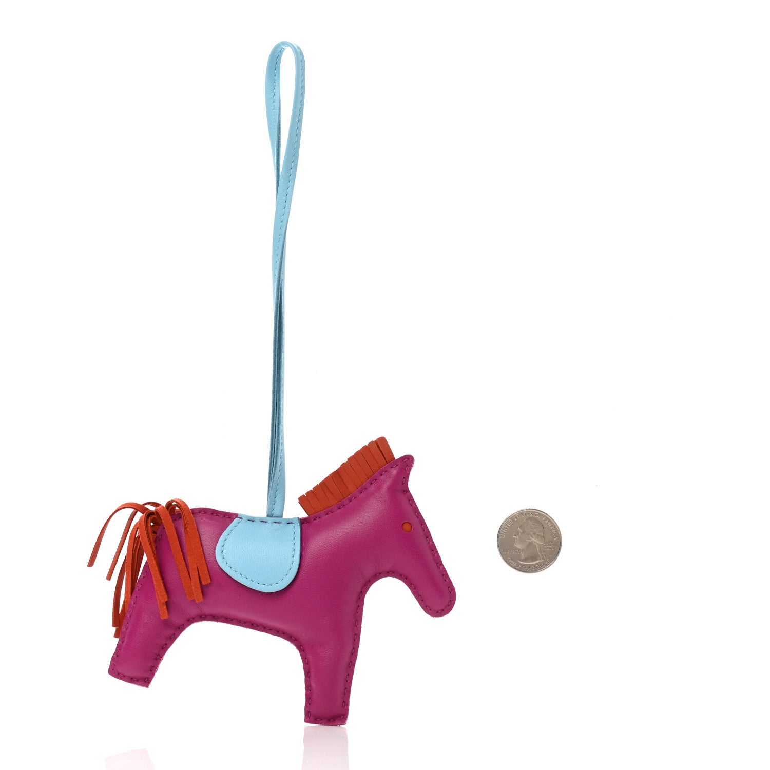 Hermès Milo Lambskin Grigri Rodeo Horse Bag Charm MM Rose Pourpre Cornaline Celeste