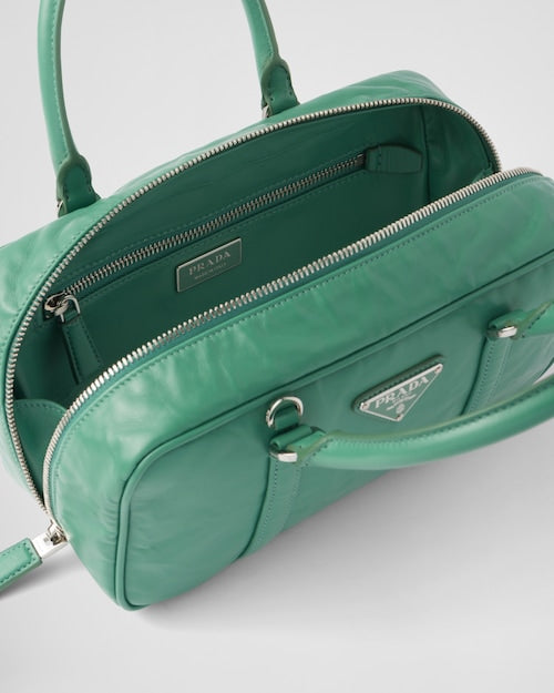 Prada Small antique nappa leather top handle bag - Sage Green