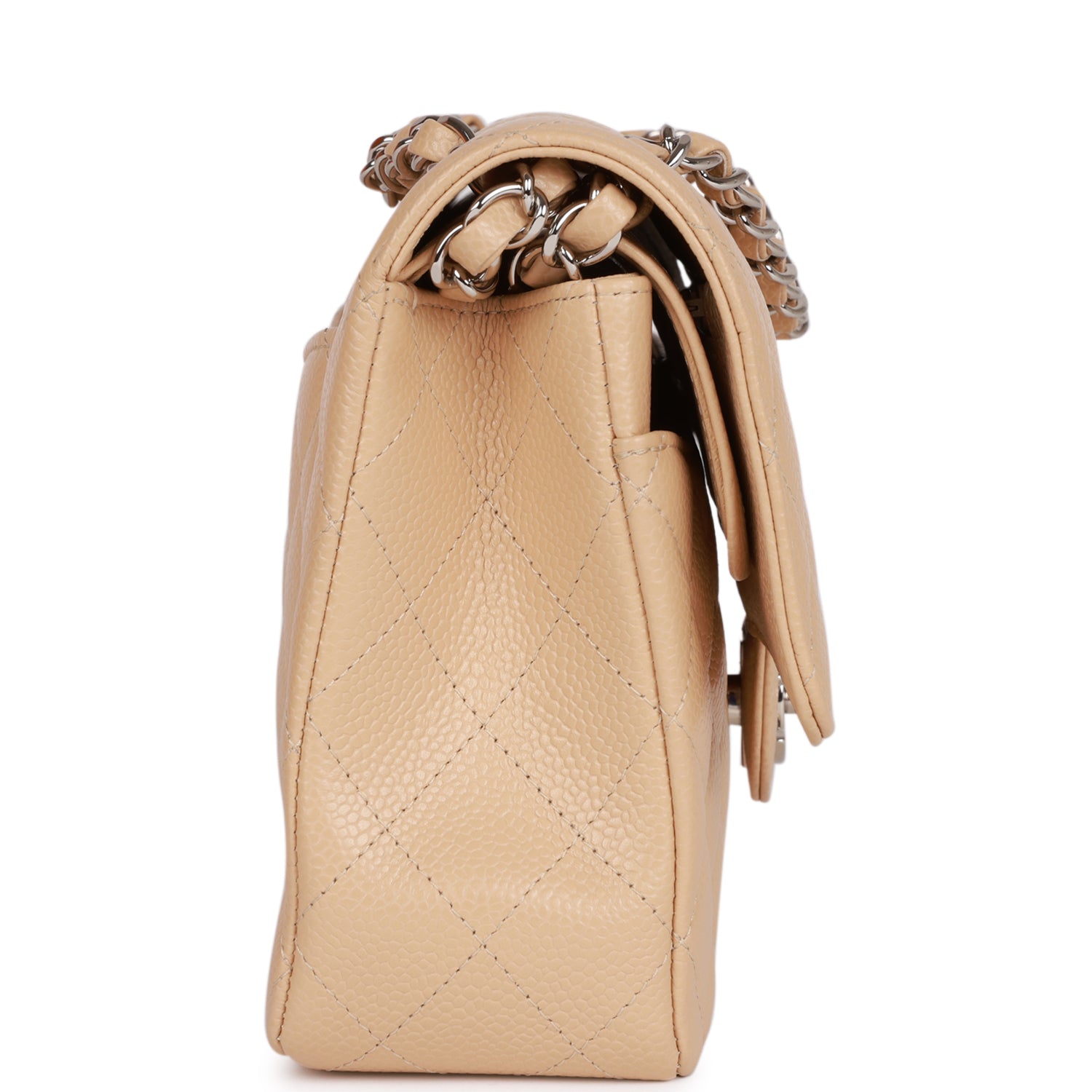 Medium Classic Double Flap Bag Beige Caviar Silver Hardware