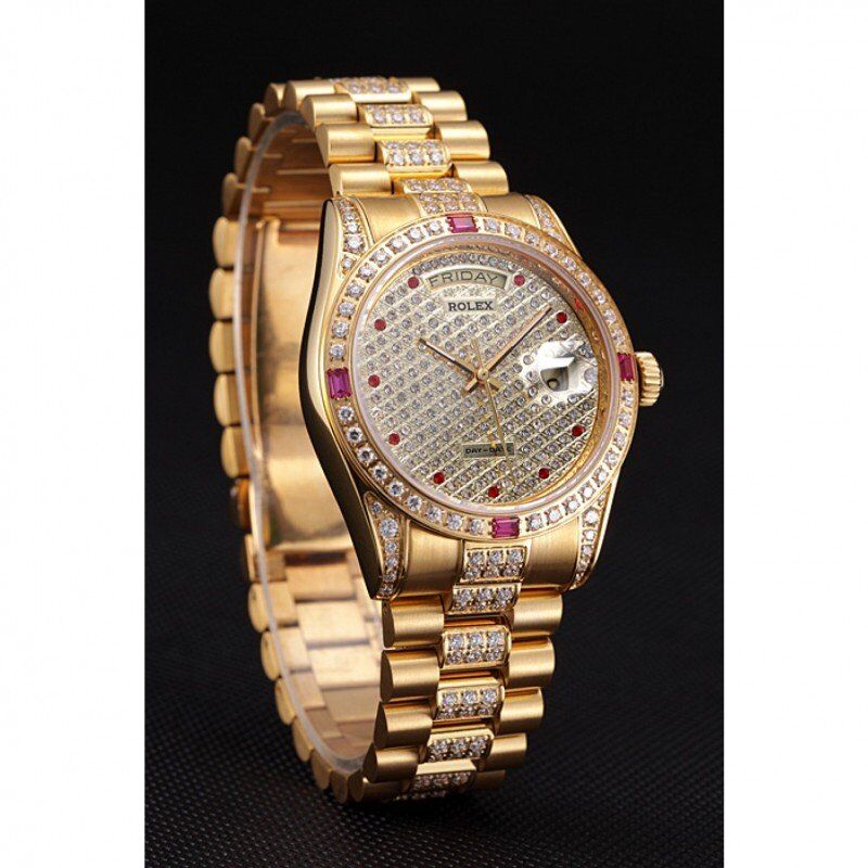 Swiss Rolex Day-Date Diamonds Yellow Gold-SRL184 621614