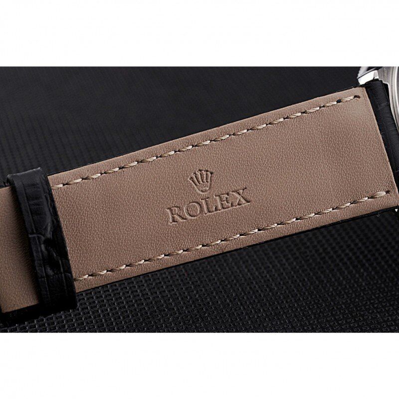 Swiss Rolex Cellini Time Silver Case White Dial Black Leather Bracelet 622653