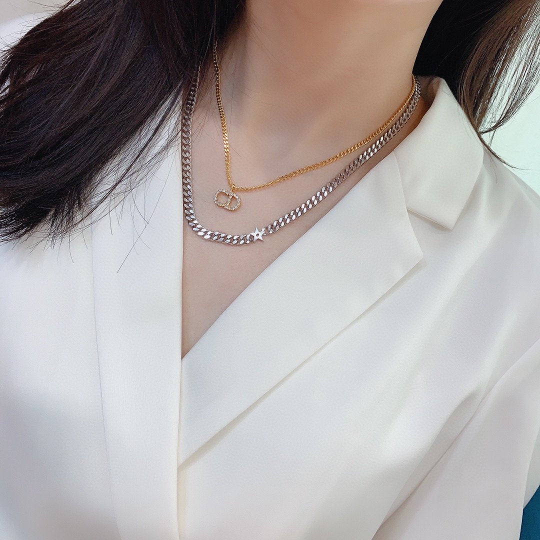 Letters. Stars. Gold And Silver Two-Tone Necklace