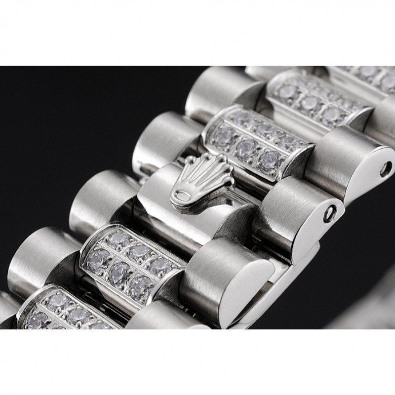 Swiss Rolex Day-Date Diamond Pave Dial And Bezel And Stainless Steel Bracelet