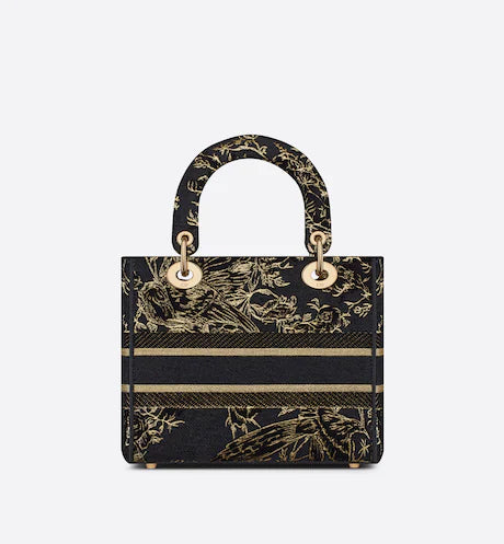 MEDIUM LADY D-LITE BAG Black Multicolor Dior Jardin d'Hiver Embroidered Cotton with Velvet and Metallic Thread