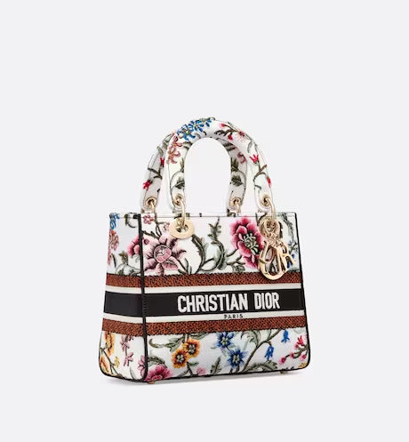MEDIUM LADY D-LITE BAG White Multicolor Dior Petites Fleurs Embroidery
