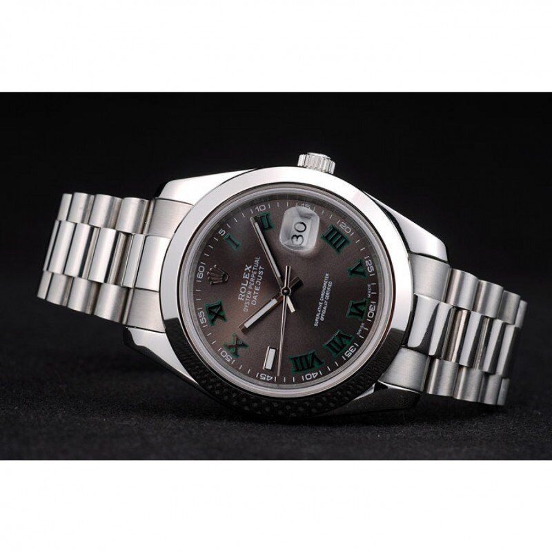 Swiss Rolex DateJust Polished Stainless Steel Bezel Grey Dial 42000