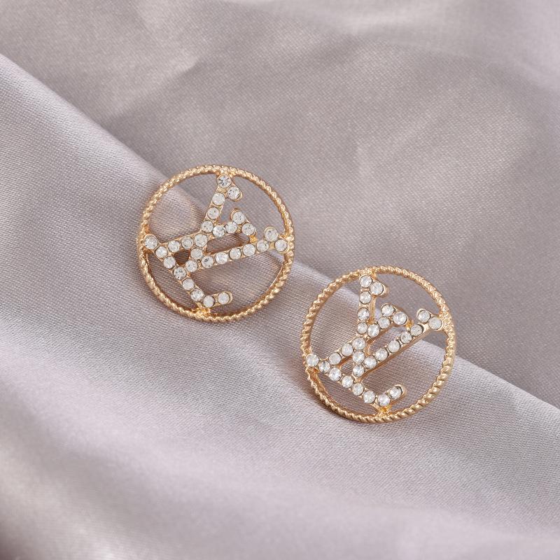 Round Letter Rhinestone Earrings