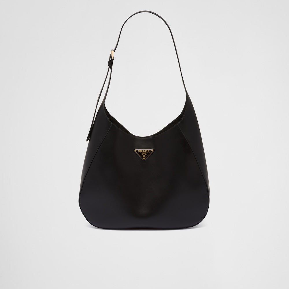Prada Large leather shoulder bag with topstitching - Black